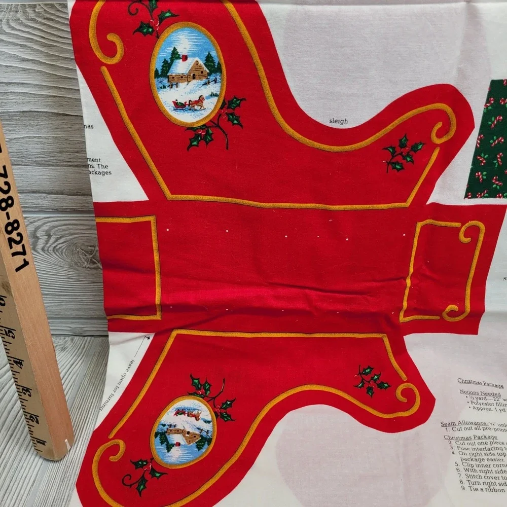 Cranston Christmas Teddy‎ Bear Old Fashioned Sleigh Fabric Panel Cut Sew Stuff